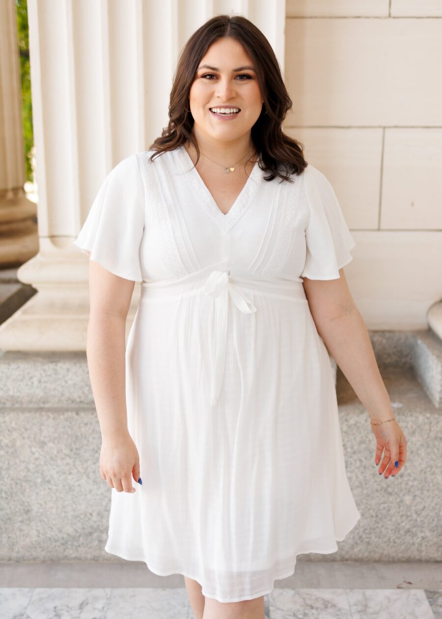 Paedyn White Textured Tie Dress