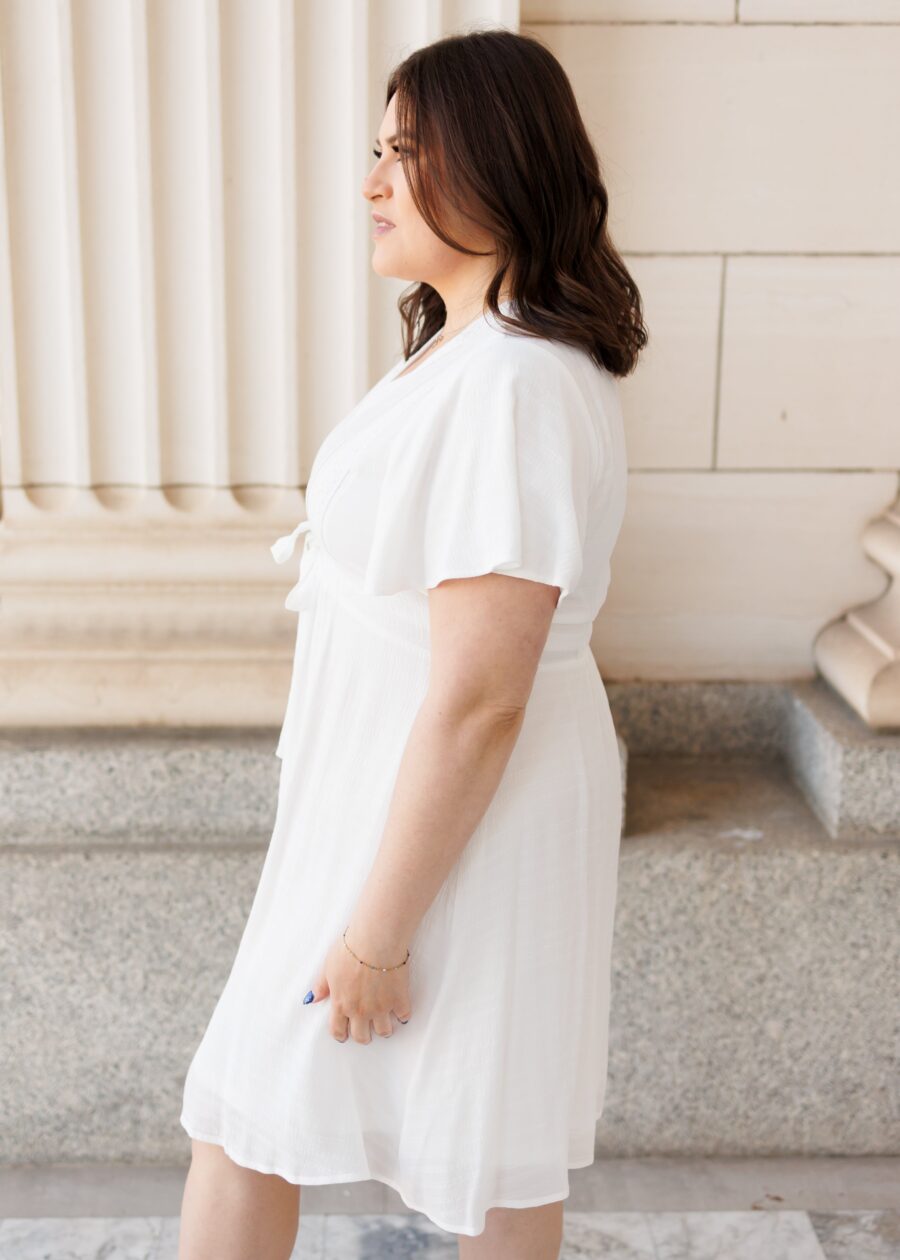 Paedyn White Textured Tie Dress