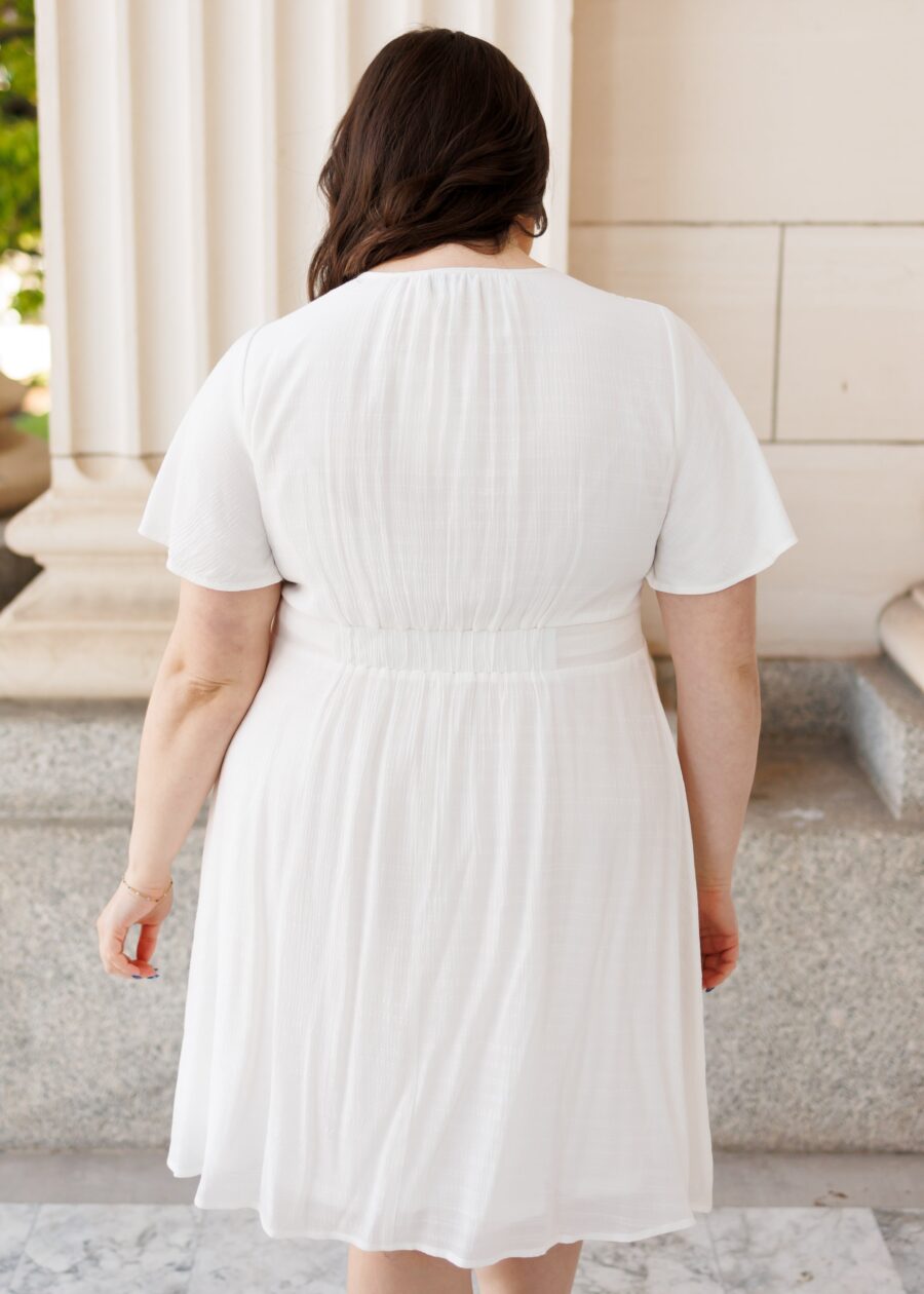 Paedyn White Textured Tie Dress