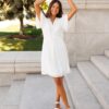 Paedyn White Textured Tie Dress
