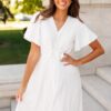 Paedyn White Textured Tie Dress