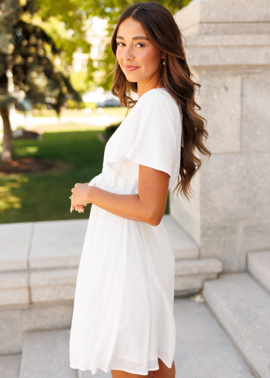 Paedyn White Textured Tie Dress