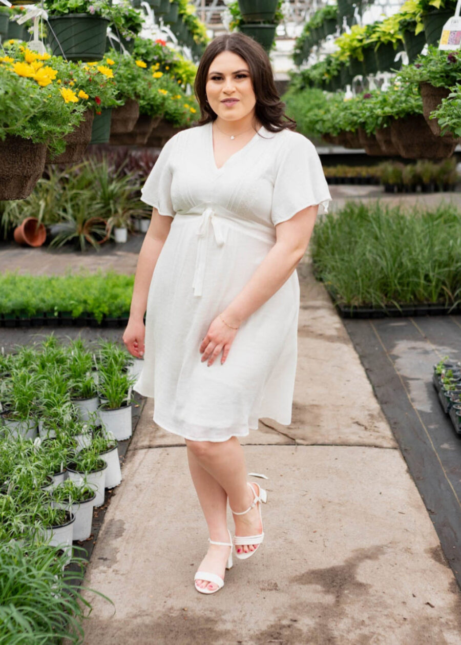 Paedyn White Textured Tie Dress