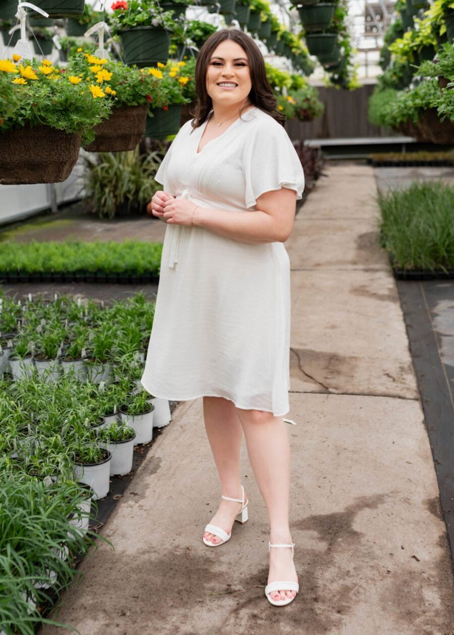 Paedyn White Textured Tie Dress