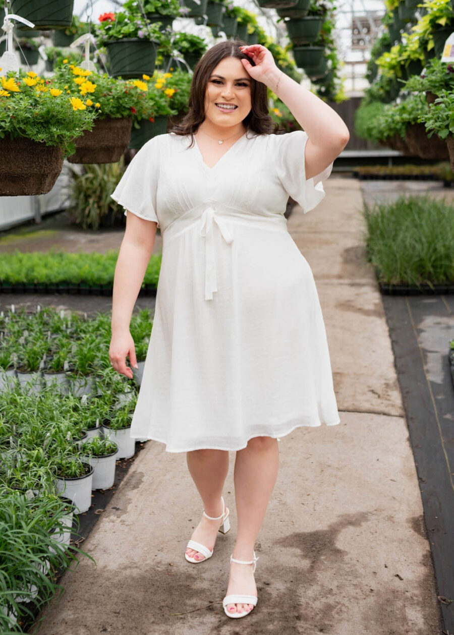 Paedyn White Textured Tie Dress