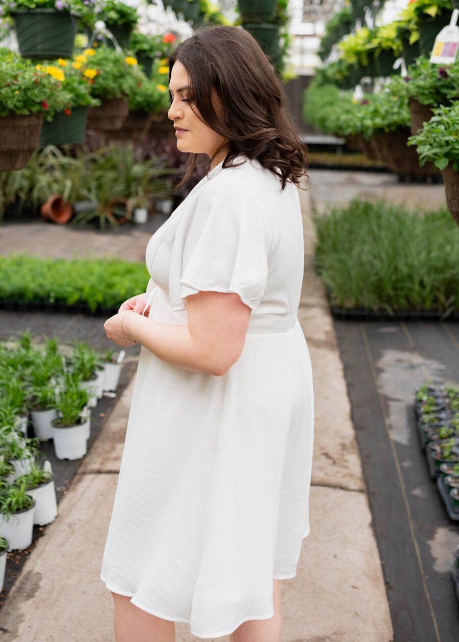 Paedyn White Textured Tie Dress