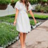 Paedyn White Textured Tie Dress