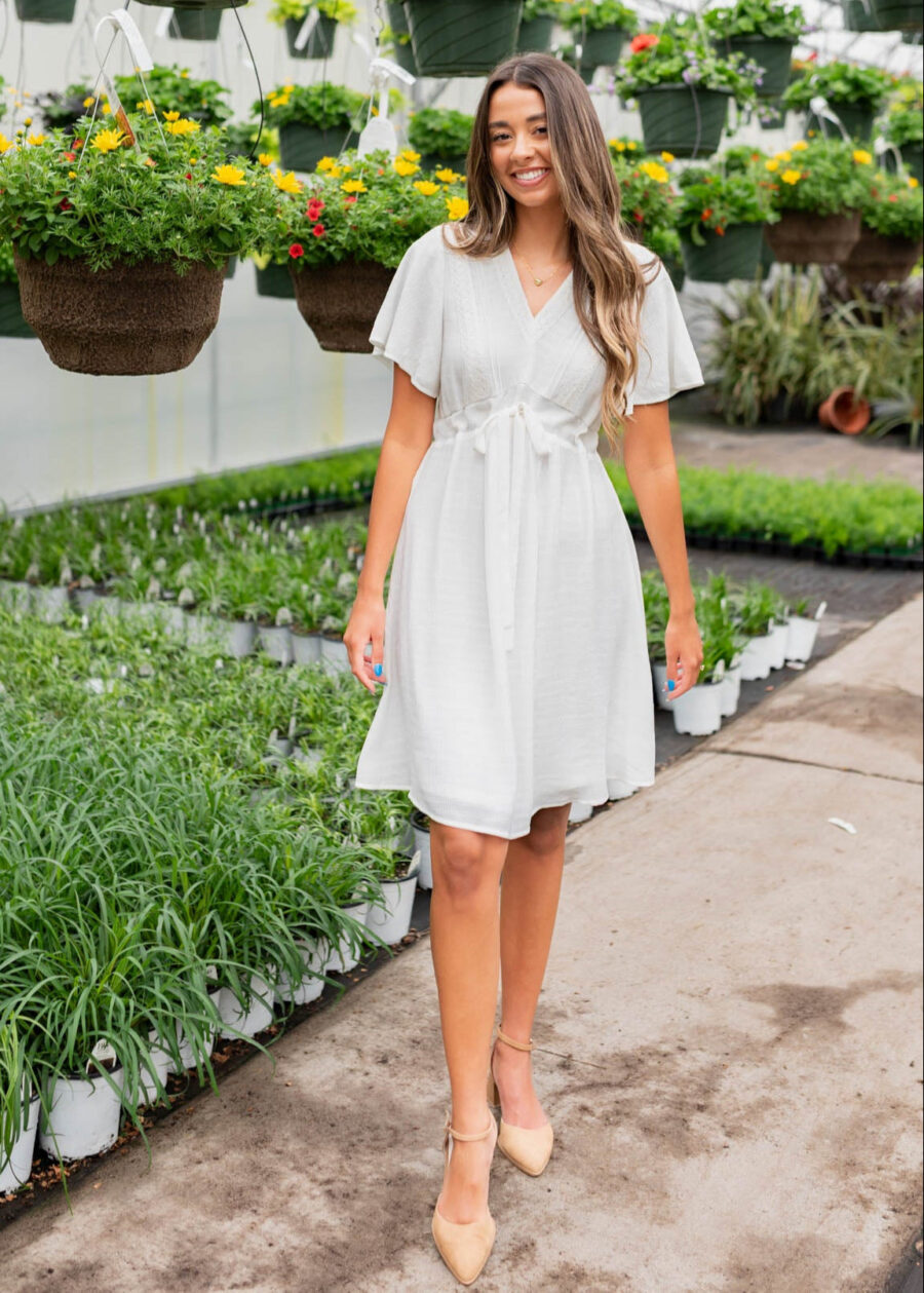 Paedyn White Textured Tie Dress