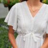 Paedyn White Textured Tie Dress