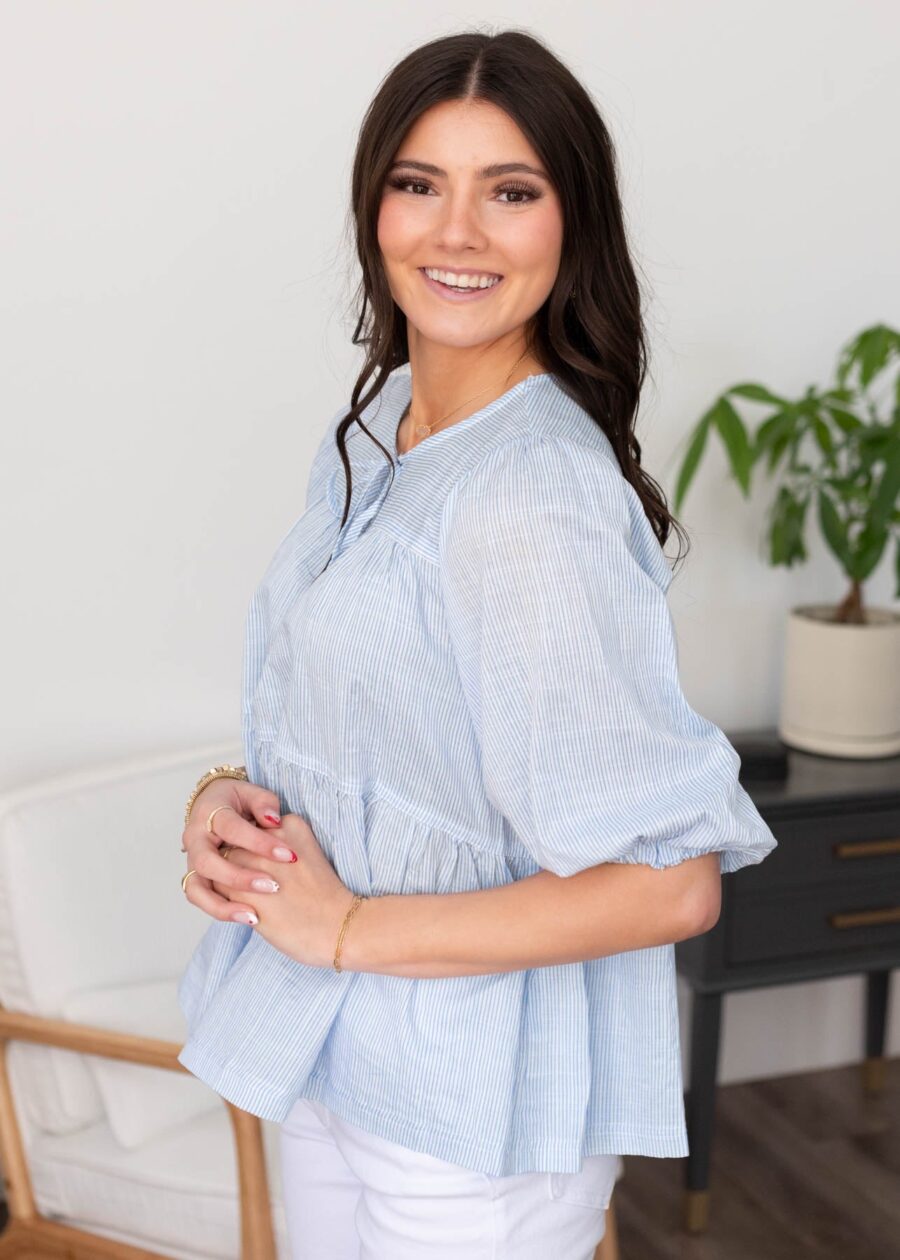 Pemberly Light Blue Striped Top
