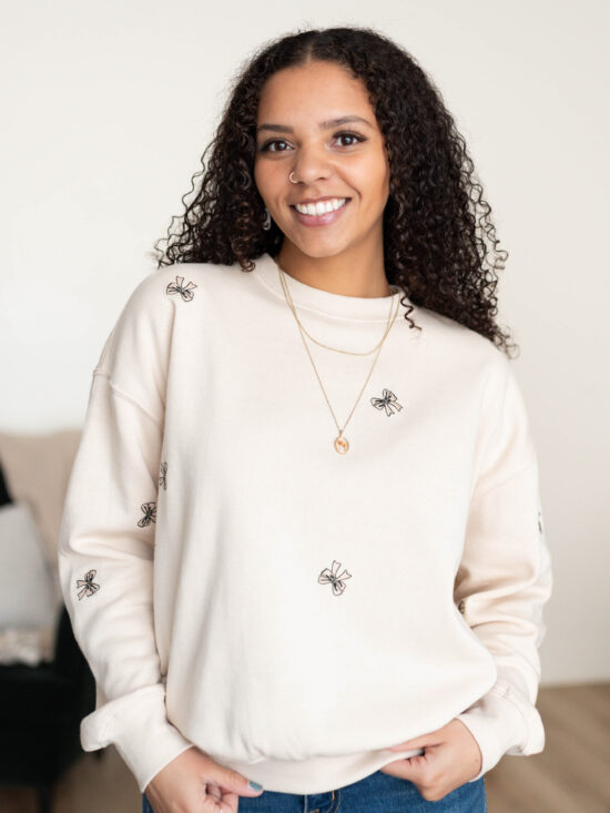 Peyton Cream Bow Pullover