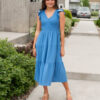 Rachelle Blue Flutter Sleeve Dress