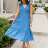 Rachelle Blue Flutter Sleeve Dress