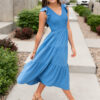 Rachelle Blue Flutter Sleeve Dress