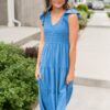 Rachelle Blue Flutter Sleeve Dress
