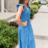 Rachelle Blue Flutter Sleeve Dress