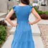 Rachelle Blue Flutter Sleeve Dress