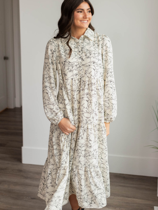 Tris White Floral Pattern Dress