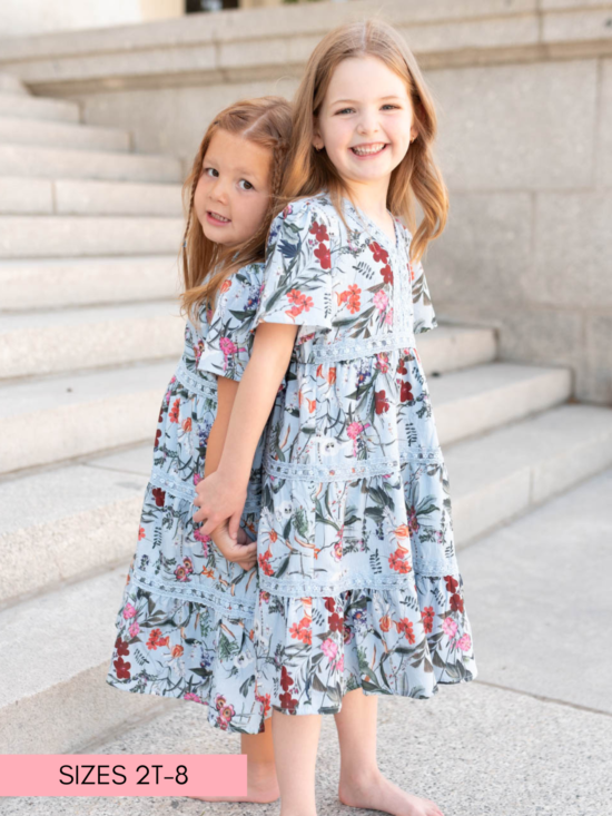 Zoie Blue Floral Tiered Little Girl Dress