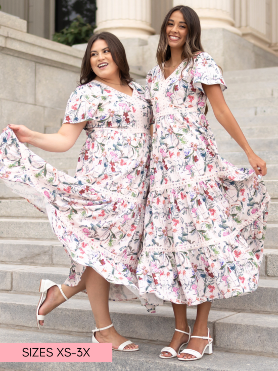 Zoie Pink Floral Tiered Dress
