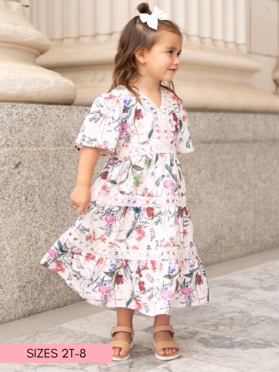 Zoie Pink Floral Tiered Little Girl Dress