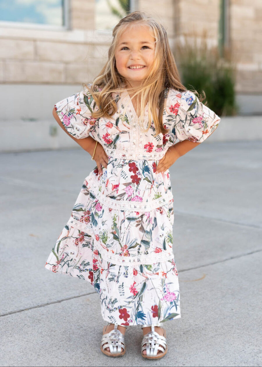 Zoie Pink Floral Tiered Little Girl Dress