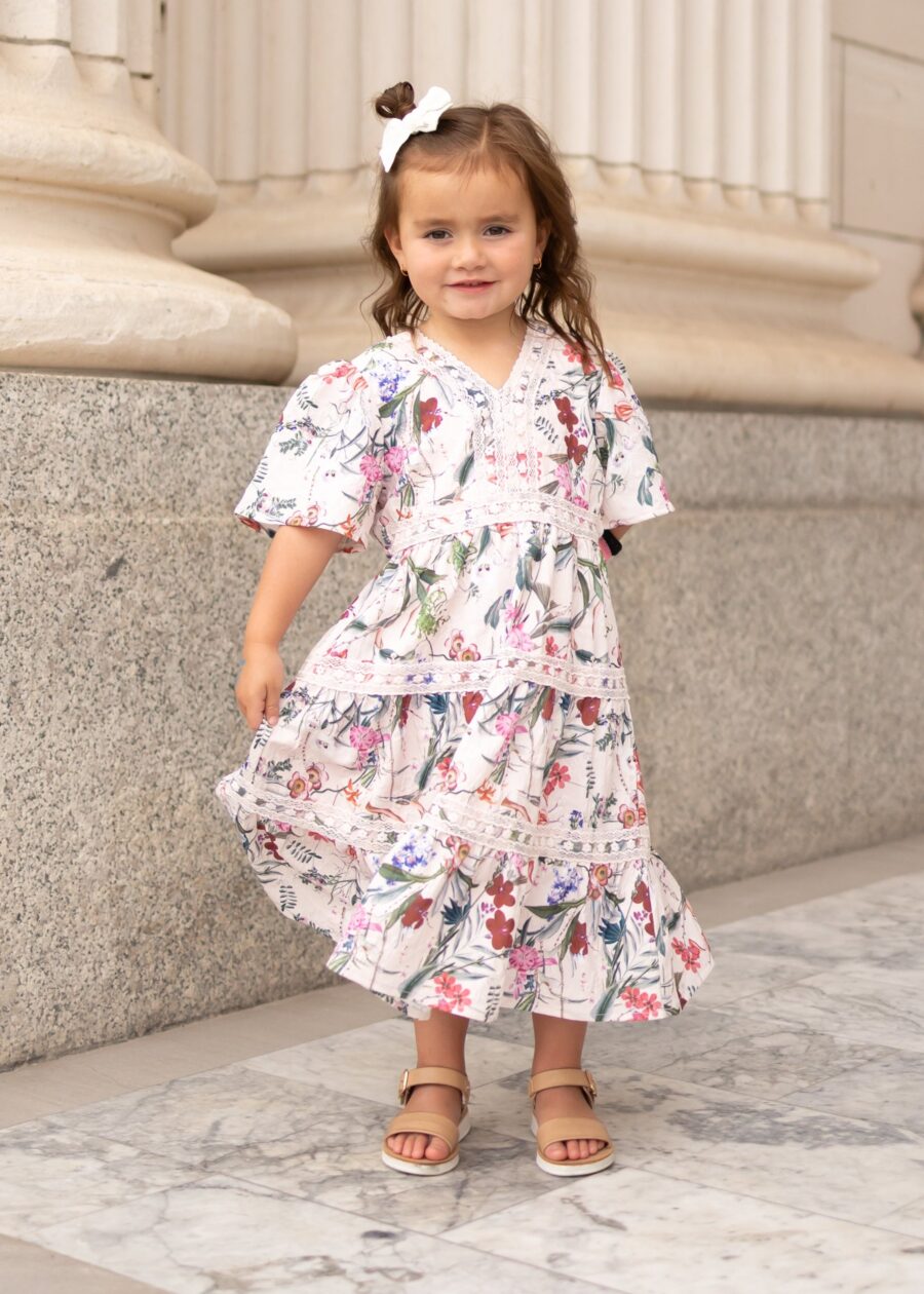 Zoie Pink Floral Tiered Little Girl Dress